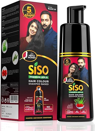 Siso Permanent Hair Color Shampoo Pump pack, Natural Black 180ml | No Skin Stain, No Ammonia, No Parabens