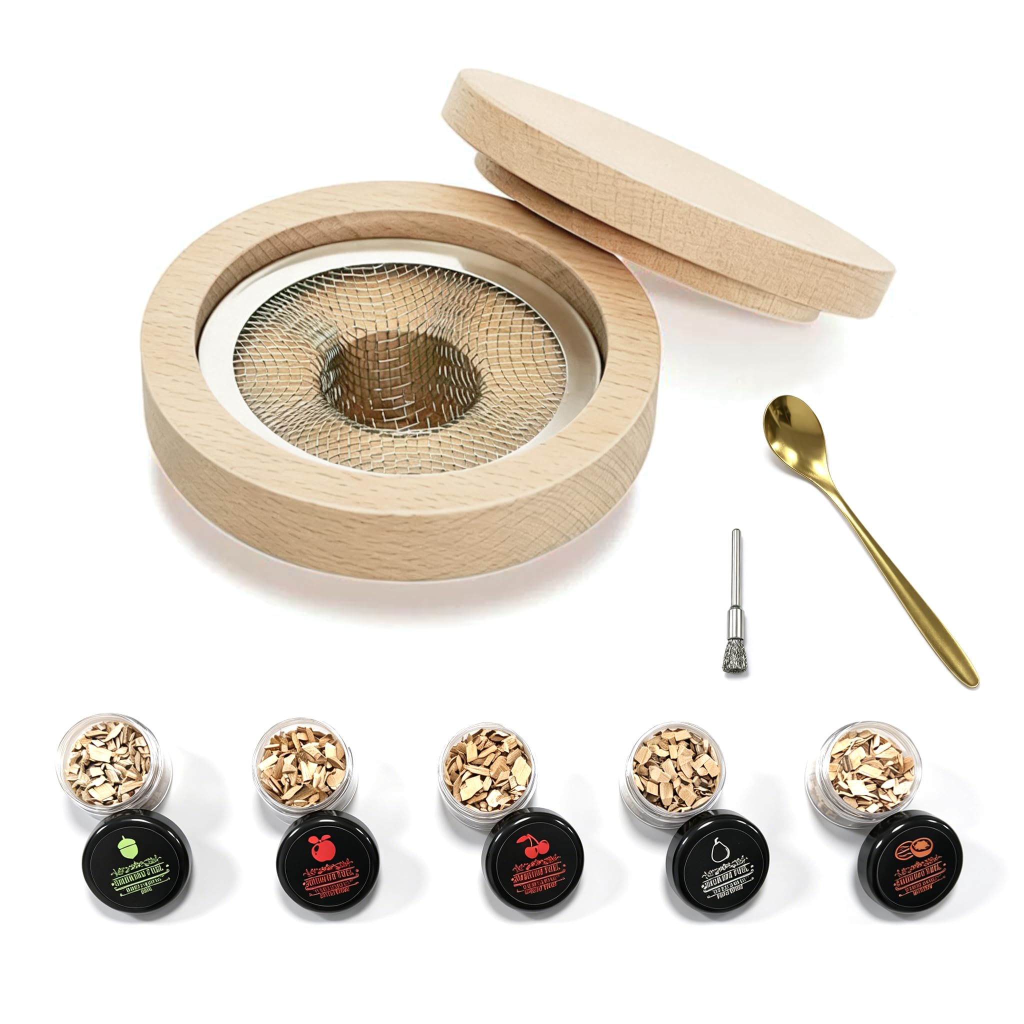 Cocktail Smoker Kit with 5 Wood Chip Flavours, Wooden Whisky Smoker Top for Bourbon, Whiskey and Smoked Cocktails, DIY Drink Smoking Kit for Old Fashioned, Home Bar Mixology and Cocktail Accessories — image 1
