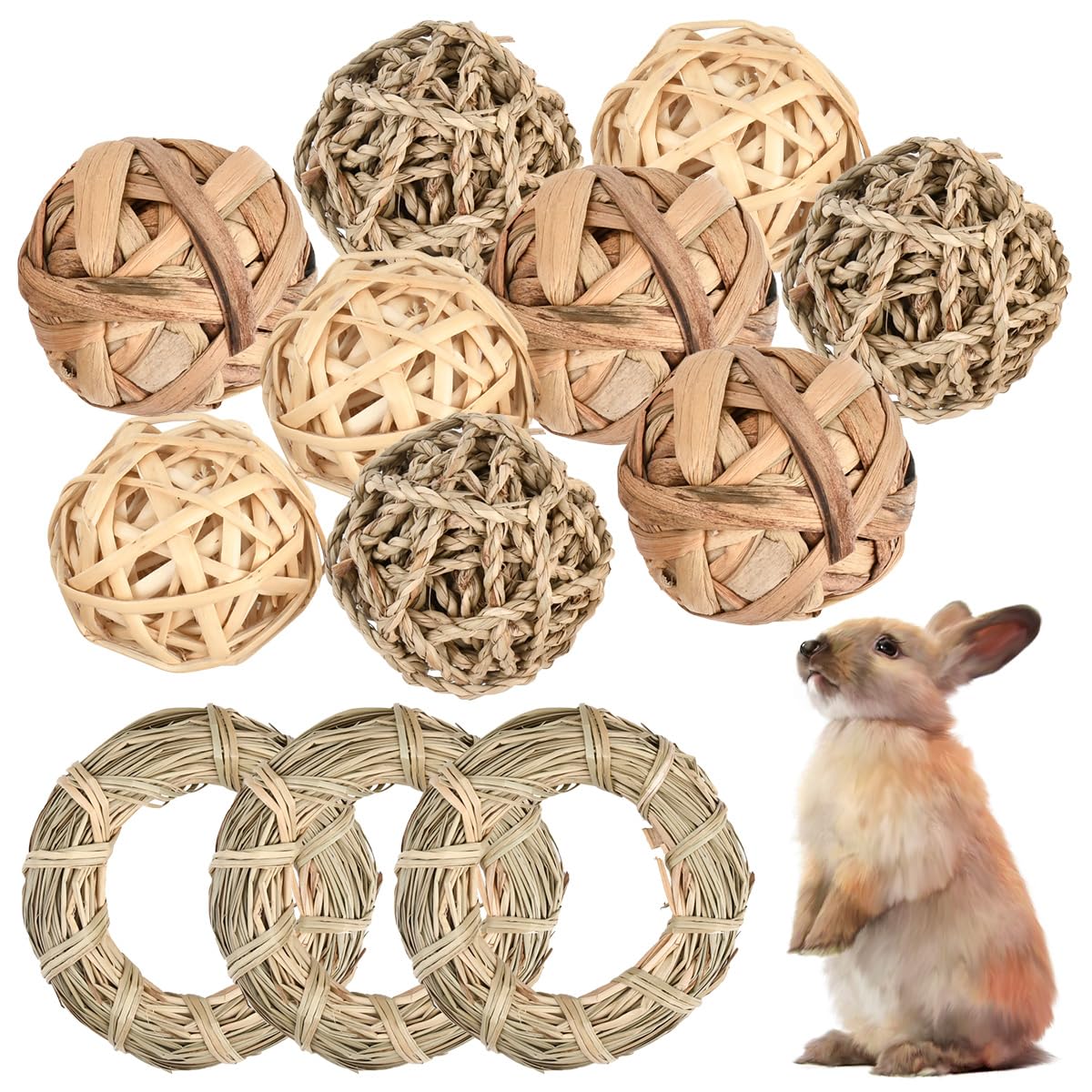 BATINO 12Pcs Rabbit Toys, Rabbit Treats Chew Toys for Teeth Bunny Boredom Breakers
