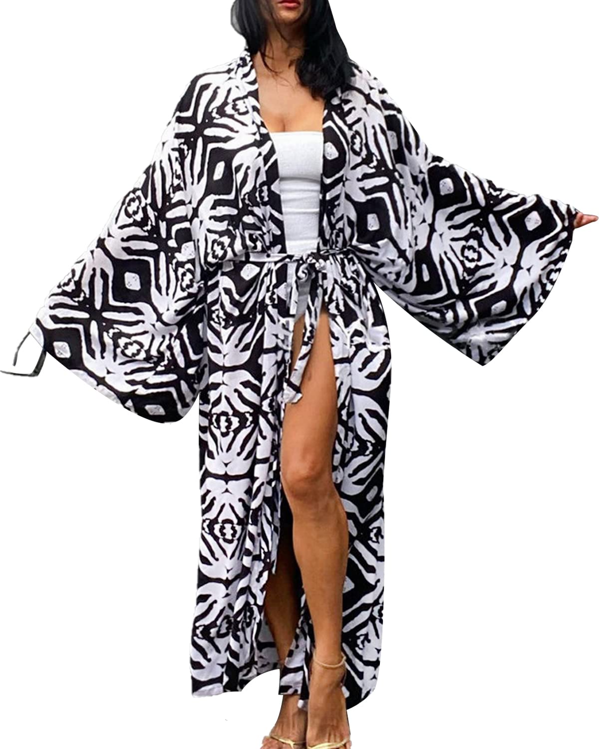 JFAN Trajes de BañO Cover Up CáRdigan Kaftan Mujer Largo Verano Playa Fiesta Vestido de Bikini Playa Kimonos Mujer Ropa de Playa