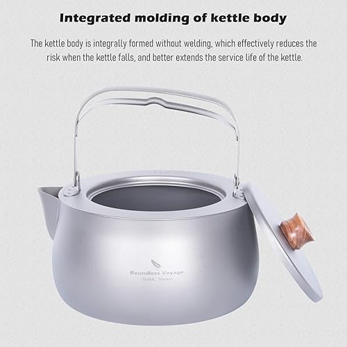 Miniatura 4 de iBasingo Tetera de titanio de 27.1 fl oz con mango plegable, ultraligera, portátil, tetera de metal, cafetera para jardín al aire libre, mochilero,