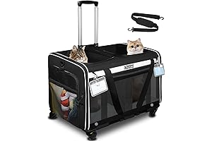 PETSKD 2-Compartment Pet Carrier with Wheels and Double Cats Carrier