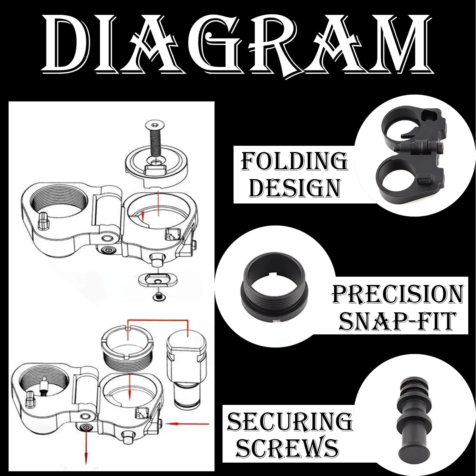 Kit de Adaptador de Culata Plegable para Fusiles Multi-Calibre, Diseño de Tercera Generación para Instalación Rápida en Plataformas .308 y 5.56, Incluye Mecanismo de Plegado y Herrajes