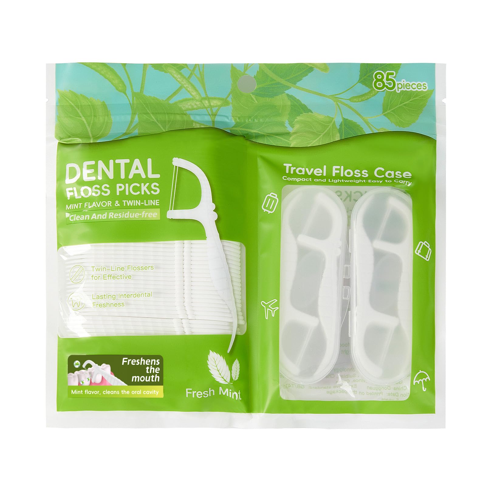 White Mint Dental Floss Picks 2 Portable Travel Cases 10 Picks 65 Refills Double-Line Flossers for Tight Teeth