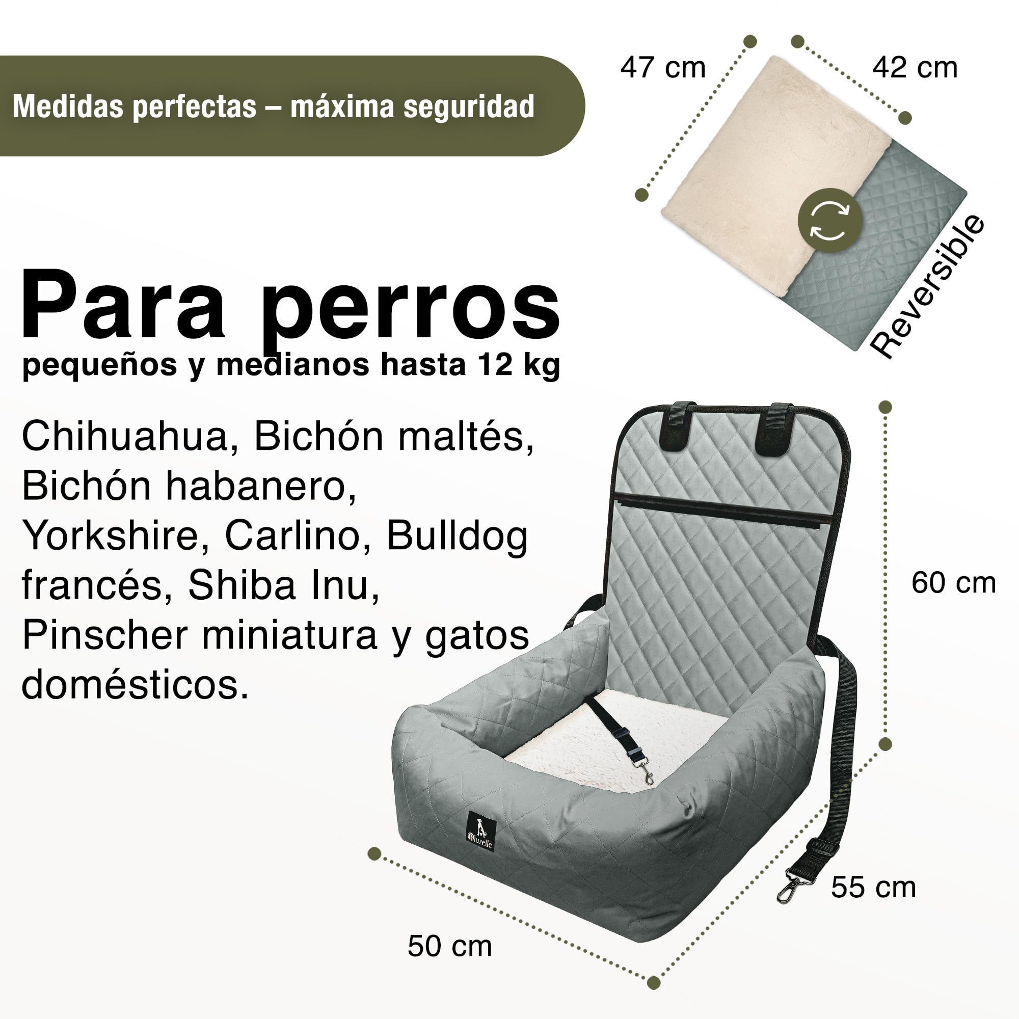 Asiento Coche para Perros, 2-in-1 Cama Perro para Perros Pequeños & Medianos, Funda Lavable e Cojín Extraíble, Tejido Oxford Impermeable Suelo Antideslizante, Silla Mascotas, Color:Gris