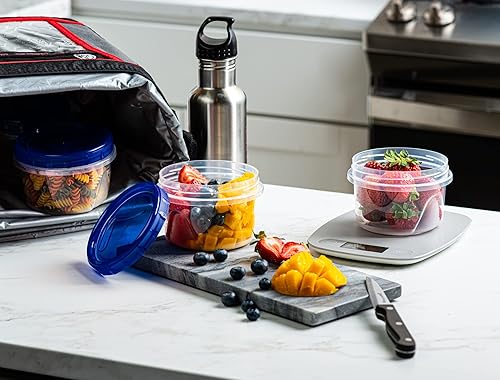 Miniatura 2 de Elegant Disposables Recipientes de almacenamiento de alimentos con tapa de rosca azul, reutilizables, apilables, herméticos, herméticos, paquete de