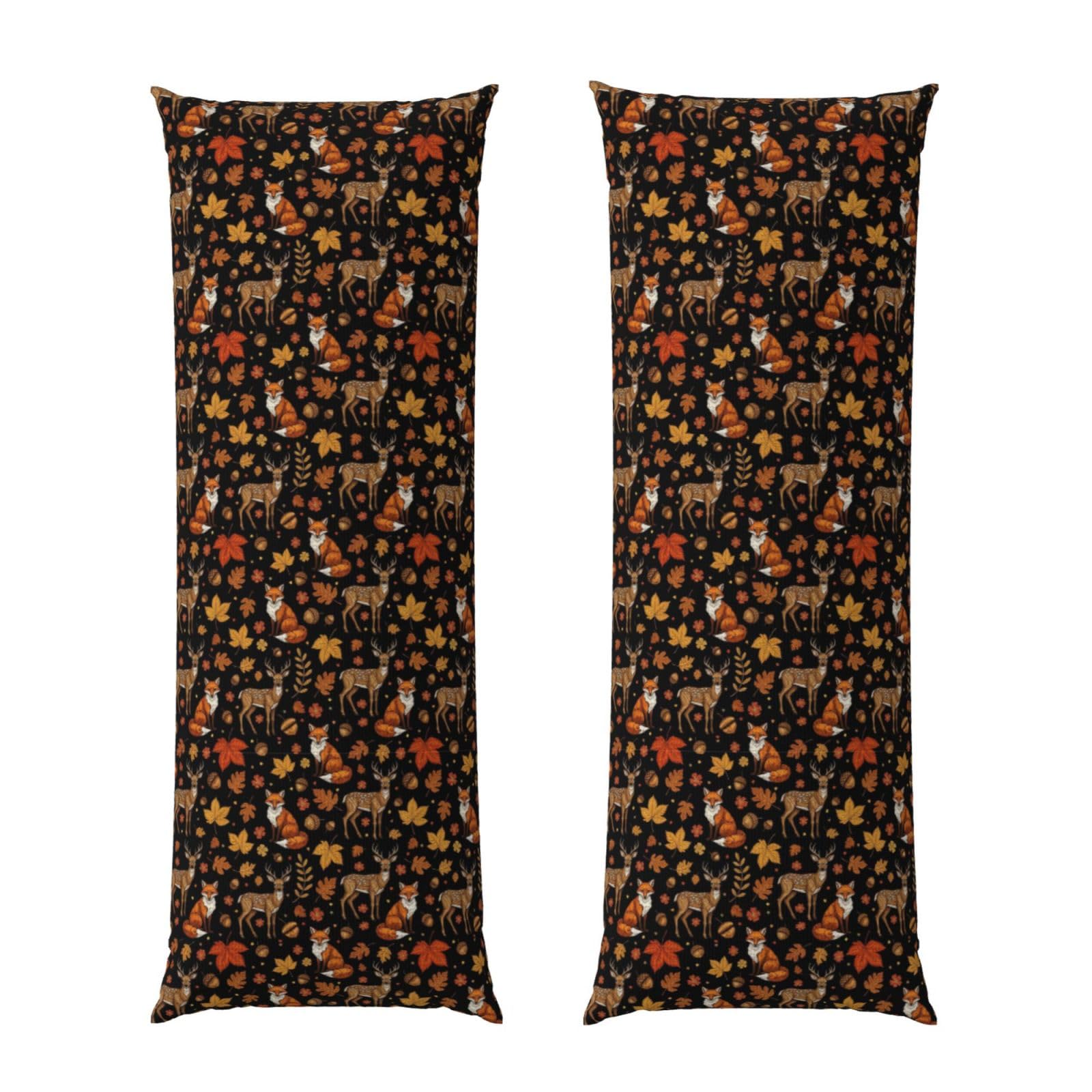 Body Pillow Cover 20x54, Autumn Leaves Fall Foxes Deer, Decorative Zippered Pillowcase, Soft Cozy Flannel Fabric, Cushion Case for Couch Sofa Bedroom Home Decor