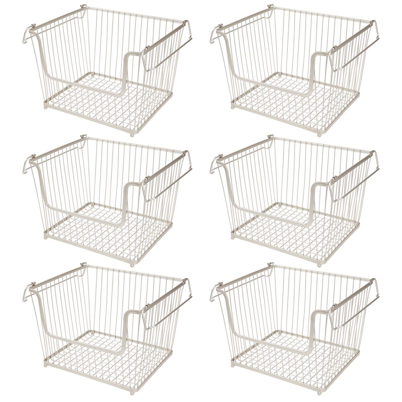 mDesign Moderno cestino portaoggetti in metallo – Grande organizer cucina con manici – Contenitore cucina capiente impilabile – Set da 6 – argento opaco
