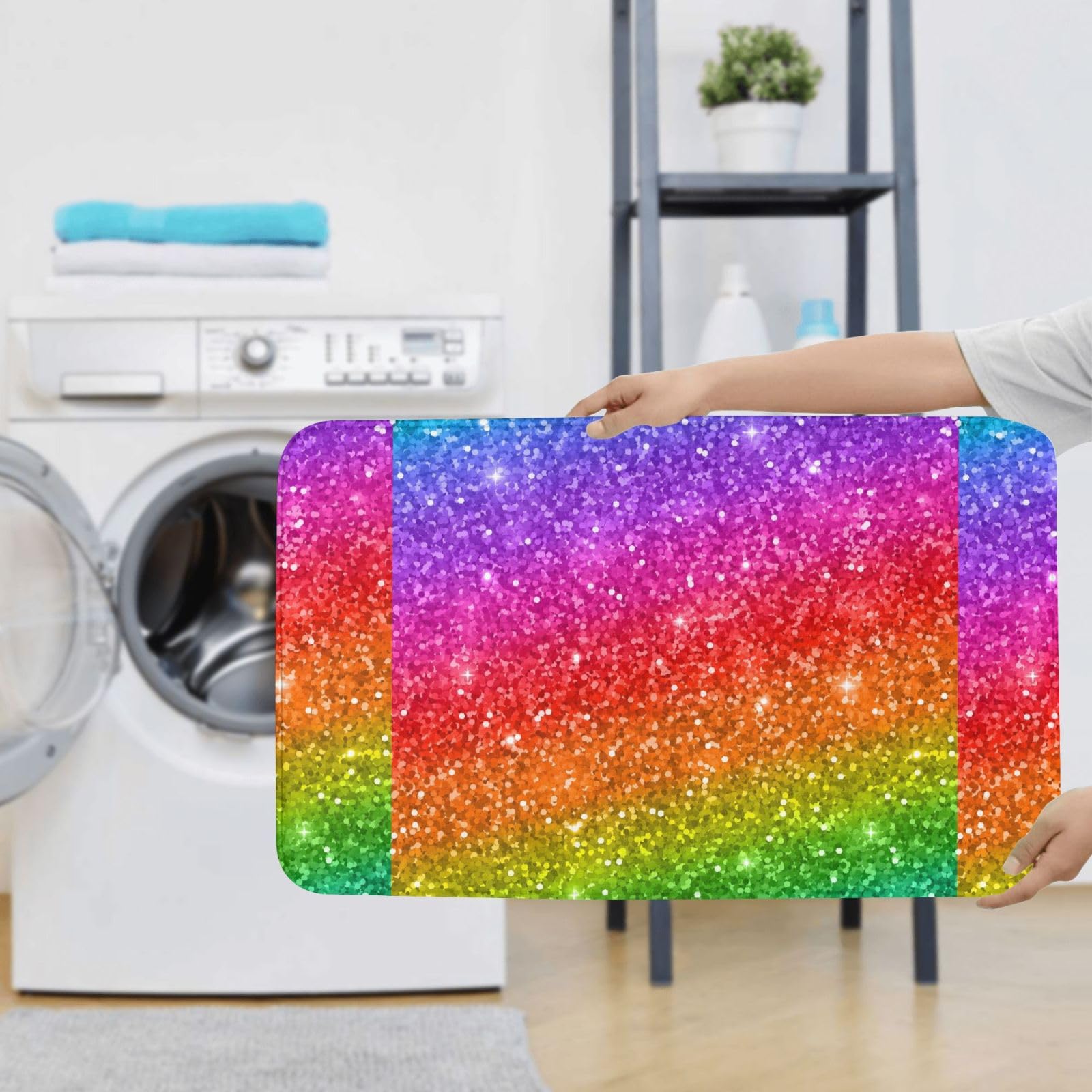 Farbenfrohes Glitzer-Badezimmerteppich-Set, 3-teilig, weich, 80 x 50 cm, rutschfest, extra weich, saugfähig, waschbar und trocken