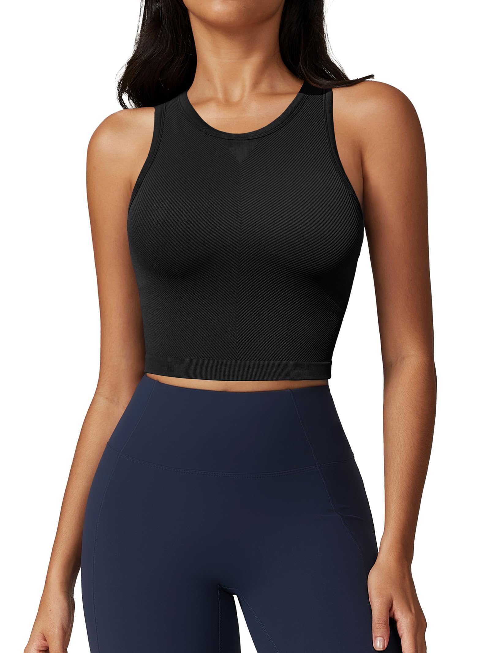 ATTRACO Workout Tank Tops for Women Seamless Full Length Gym Tops Athletic Yoga Top Built in Bra