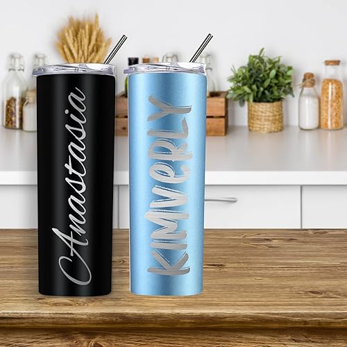 Miniatura 6 de Vasos personalizados con tapas y pajitas, vaso térmico delgado personalizado de 20 onzas con grabado láser para mamá y mujer