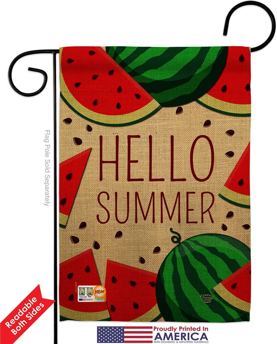 Watermelon Summer Garden Flag Set Wall Hanger Summertime Fun and Sun Beach Pool Luau Tropical Party Season Outdoor Sunny Small Decorative Gift Yard House Banner Double-Sided Made In USA 13 X 18.5