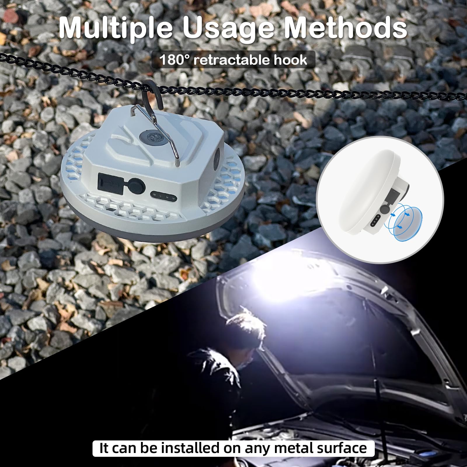 Iluminación de tienda colgante recargable de 10000 mAh, linterna LED portátil de 30 W 4000 lm con imán, 4 modos de iluminación, linterna LED impermeable IPX5 para emergencia