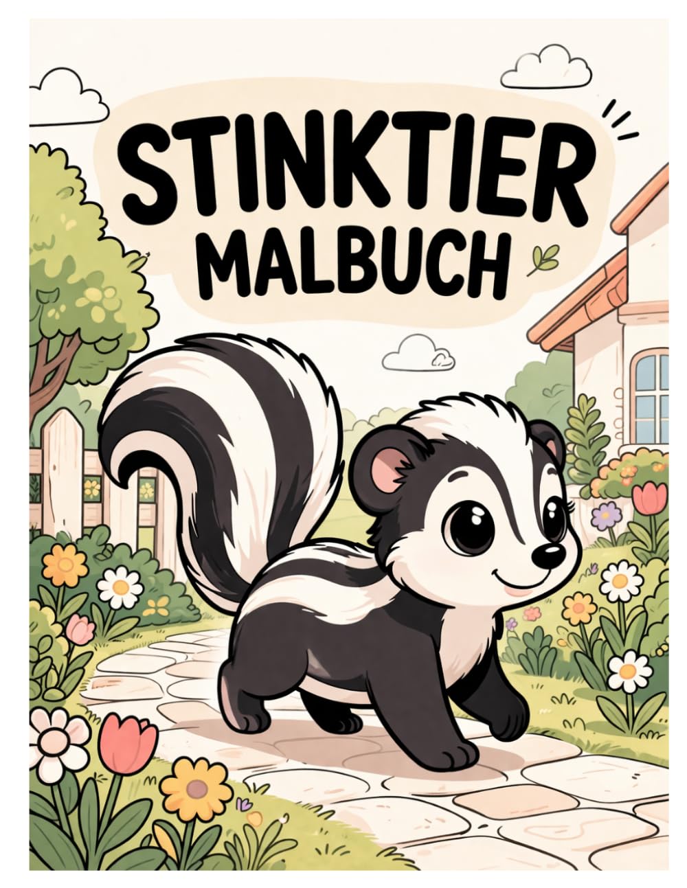 Stinktier Malbuch: 50 Niedliche Stinktier Ausmalbilder mit Garten, Natur und Tiermotiven für Kinder, Jugendliche und Erwachsene