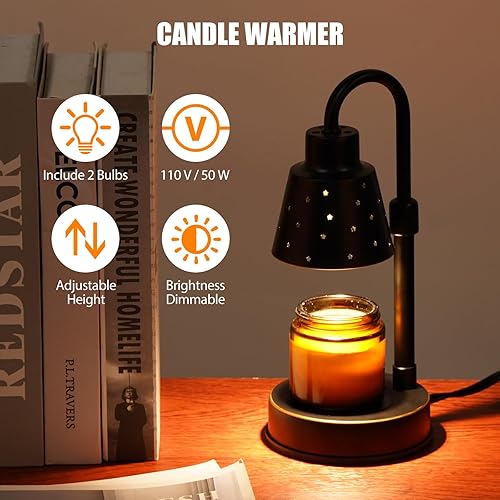 Miniatura 5 de Lámpara calentadora de velas con 2 bombillas, regulable eléctrico, fusión superior para luz calentadora de cera perfumada, compatible con velas
