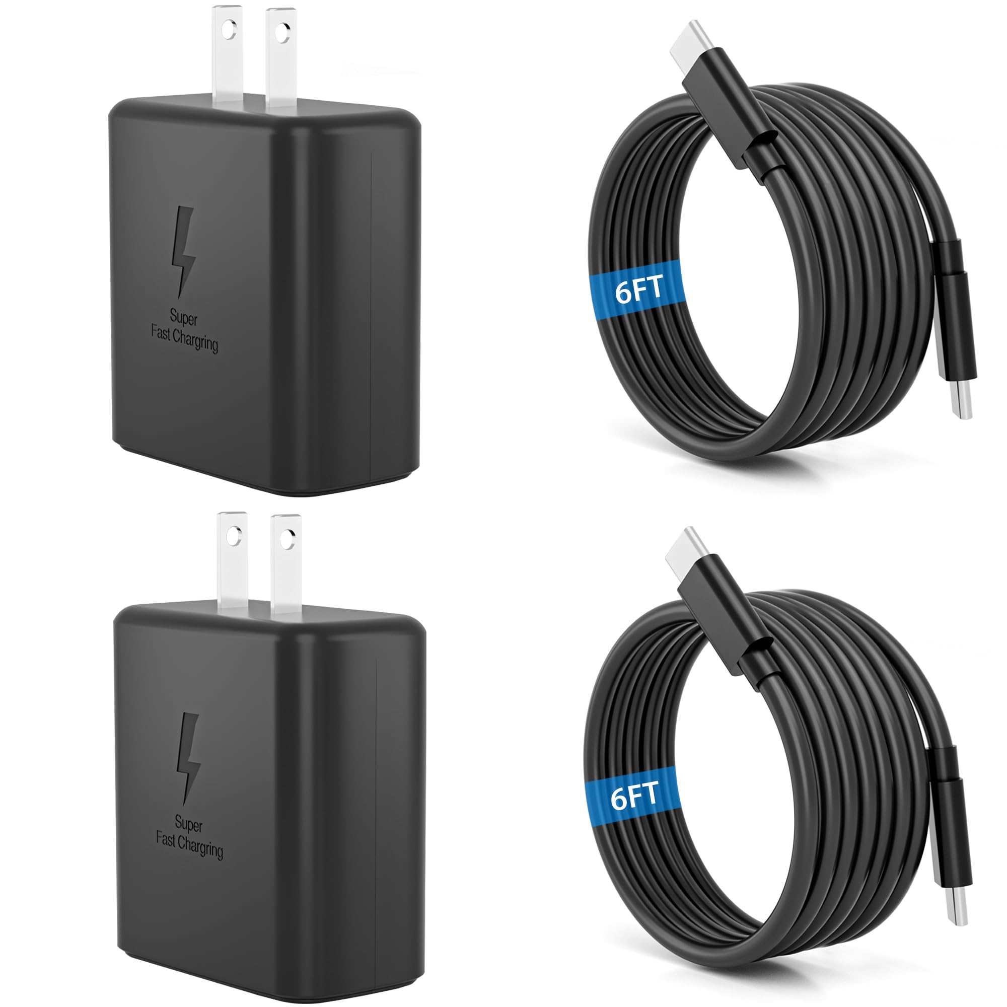 2025 New 45W Super Fast Charger Type C USB C Android Charger with C to C 6FT Long Cable 2Pack Compatible with Samsung Galaxy S25/S25+/S25 Ultra/S24/S24+/S24 Ultra/S23/S23+/S23 Ultra/S22/S21