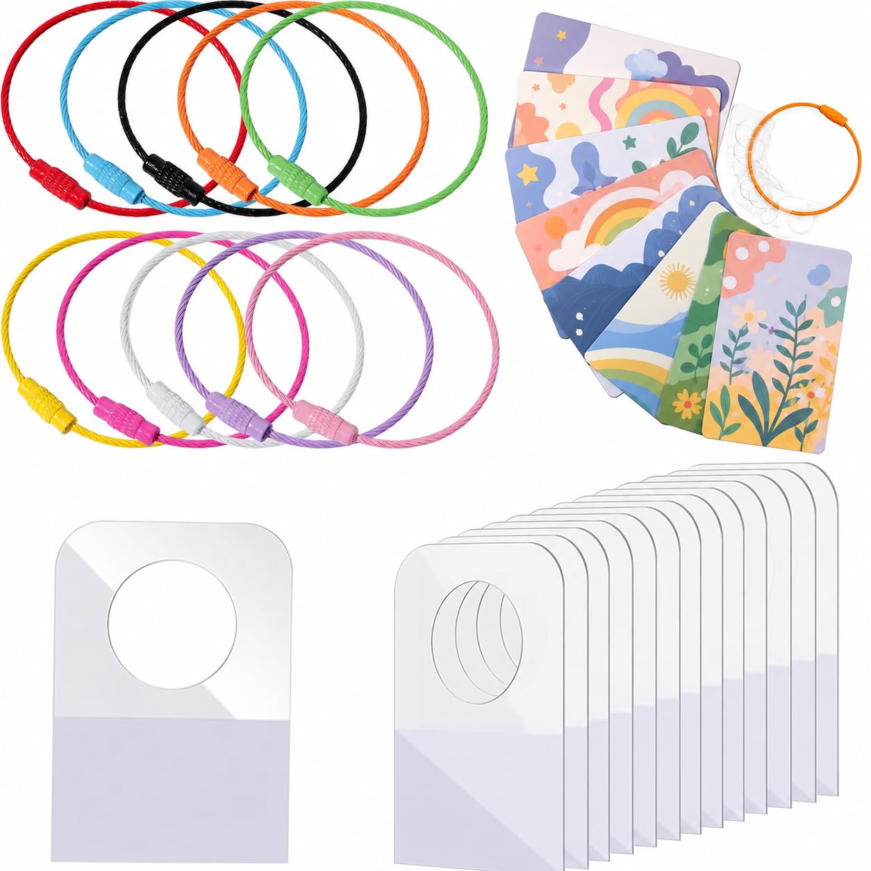 Yoto Card Holder Set with 200 Adhesive Tabs and 10 Hanging Rings, Portable Card Storage Organizer for Yoto Cards, Kids Travel Sorting System, PET Labels 23x32mm for Easy Access and Storage