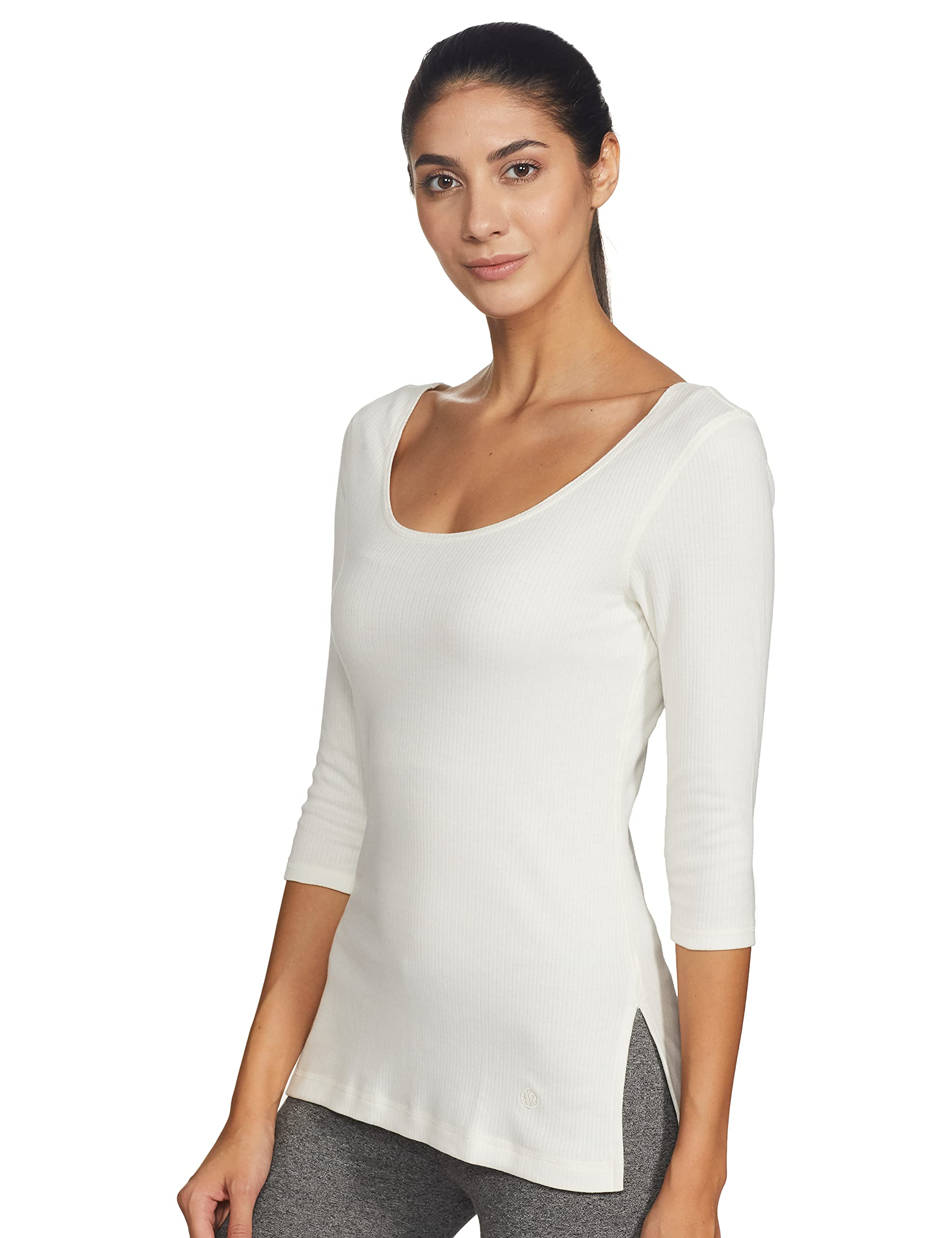 Van Heusen Cotton Women Anti Bacterial 3/4Th Sleeve Thermal Vest - Regular Fit Round Neck, Super Soft_77402_Ivory_XL - Image 3 thumbnail