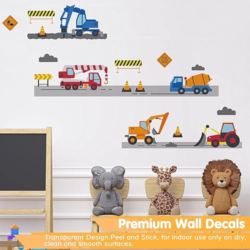Miniatura 2 de Calcomanías de pared de vehículos de construcción para niños, calcomanías de pared para vehículos de ingeniería, carretilla elevadora, excavadora,