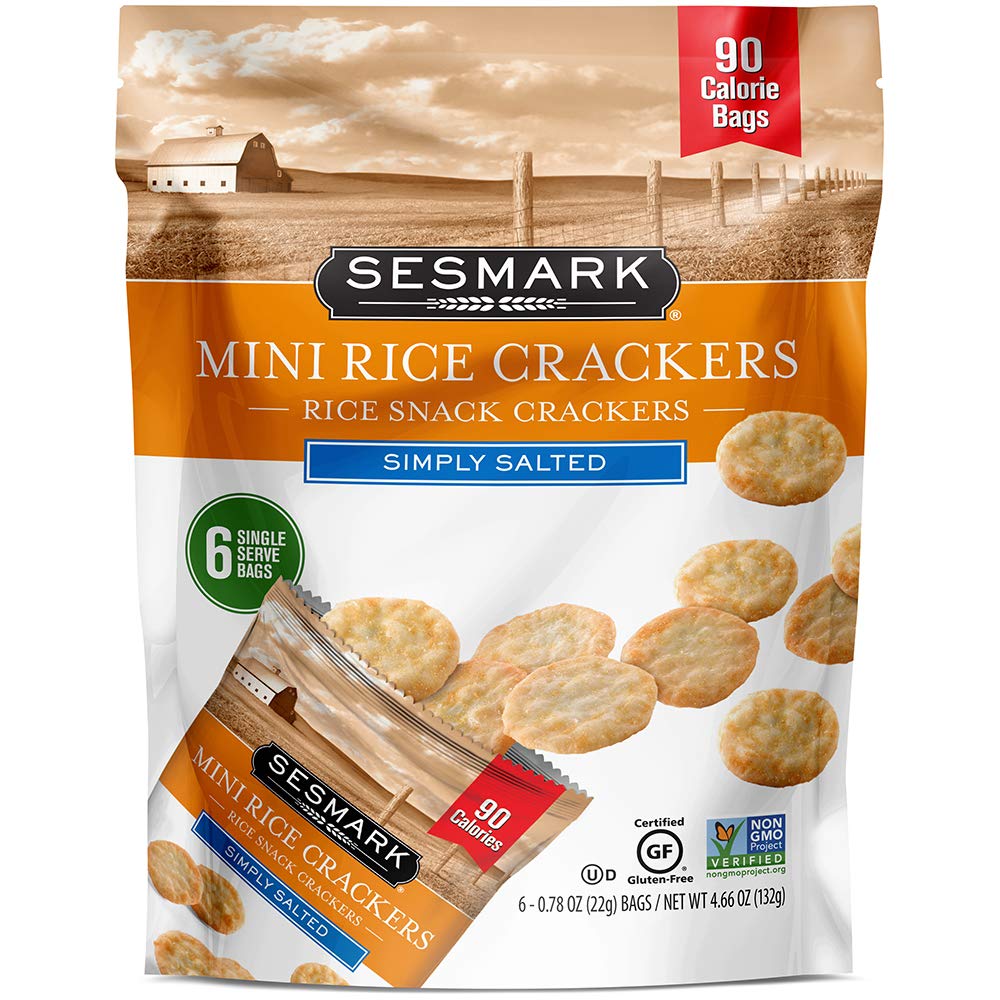 Sesmark Mini Rice Crackers Simply Salted - Gluten Free Rice Crackers Non GMO Project Verified - 5.25 Oz. (Pack of 6)