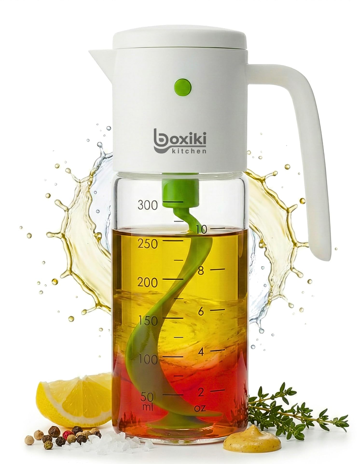 Boxiki Kitchen Salad Dressing Mixer Bottle – Leakproof Glass Shaker with Measurements | Easy Blend Oil &amp; Vinegar Dispenser for Healthy Homemade Sauces, Marinades &amp; Vinaigrettes