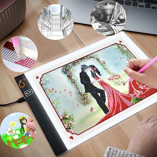 Miniatura 6 de AIAURORA Tablero de copia LED A4, tablero de dibujo de trazado de luz, ultrafino y ajustable USB, almohadilla de trazo LED para dibujo de tatuajes,