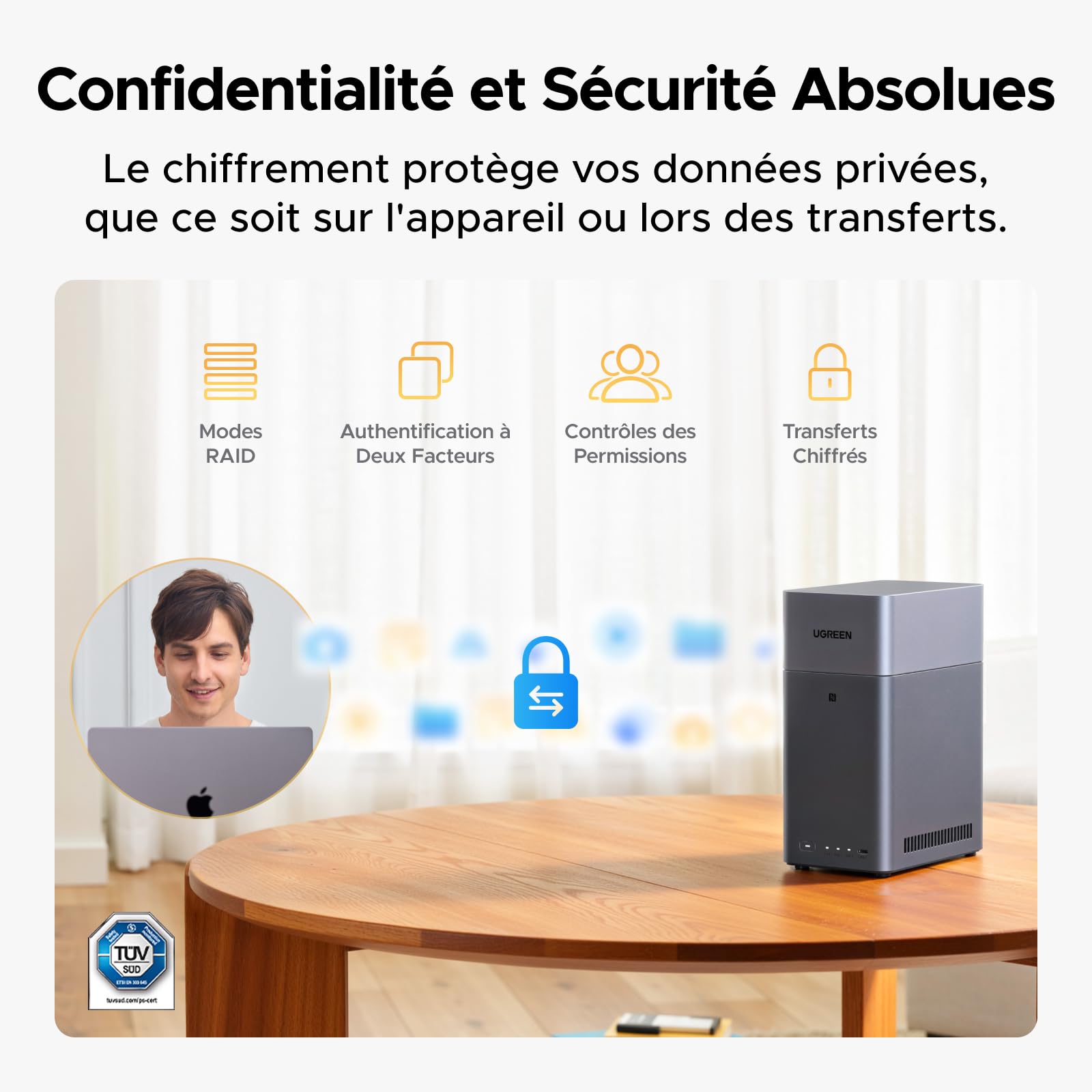 UGREEN NASync DH2300 NAS Bureau 2 Baies 4Go RAM NFC One-Touch LAN 1GbE Album Photo IA