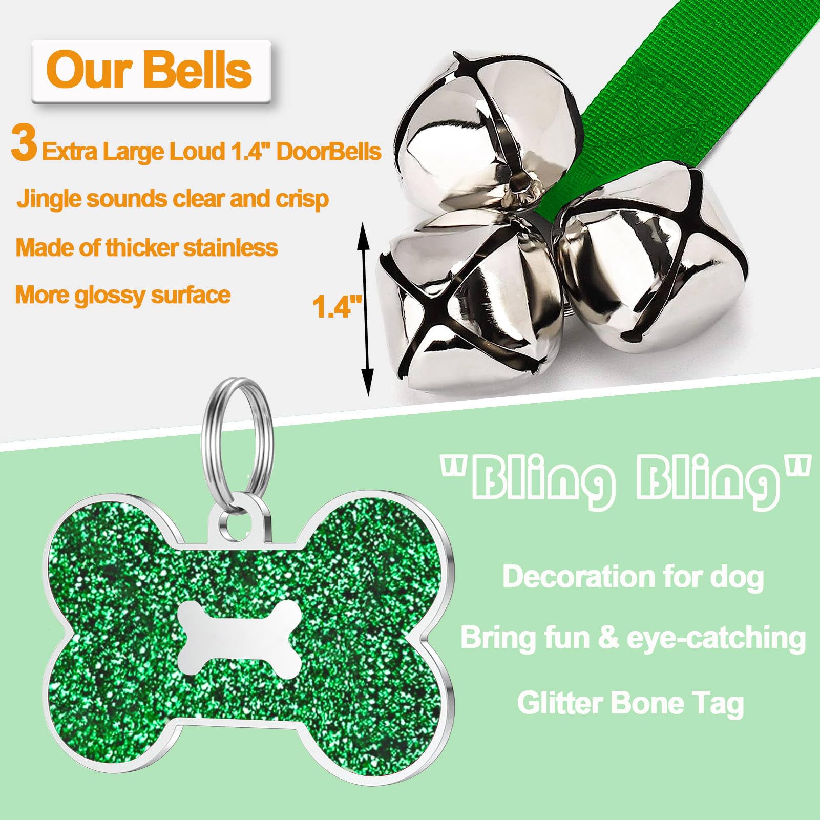 KEXIAVA 2 Pcs Dog Bells Toilet Training Dog Doorbell Dog Training Bell for Puppy Potty Adjustable Strap Dog Door Bell and Communication Device Dog Bell Cat Puppy Interactive Bell (Green) - Image 3