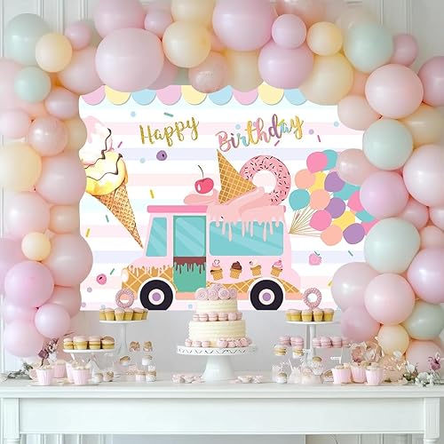 Miniatura 3 de Withu Telón de fondo de helado en forma de dona, caricatura, rosa, azul, para bebés, niñas, princesa, niños, fiesta de cumpleaños, pastel, mesa de