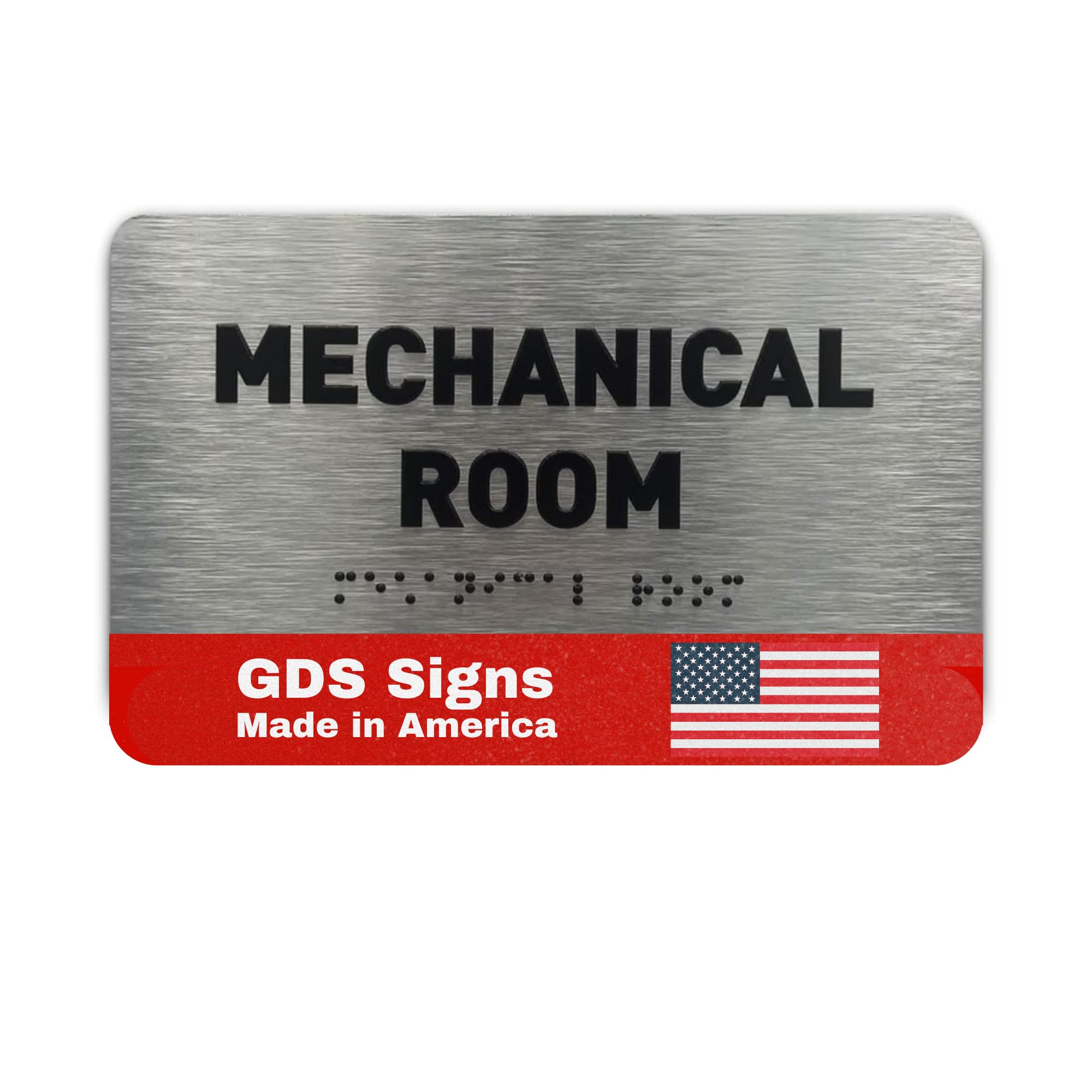 Mechanical Room Sign by GDS - ADA Compliant, Raised Icons & Grade 2 Braille - With Adhesive Strips for Easy Installation - Signs for Offices,