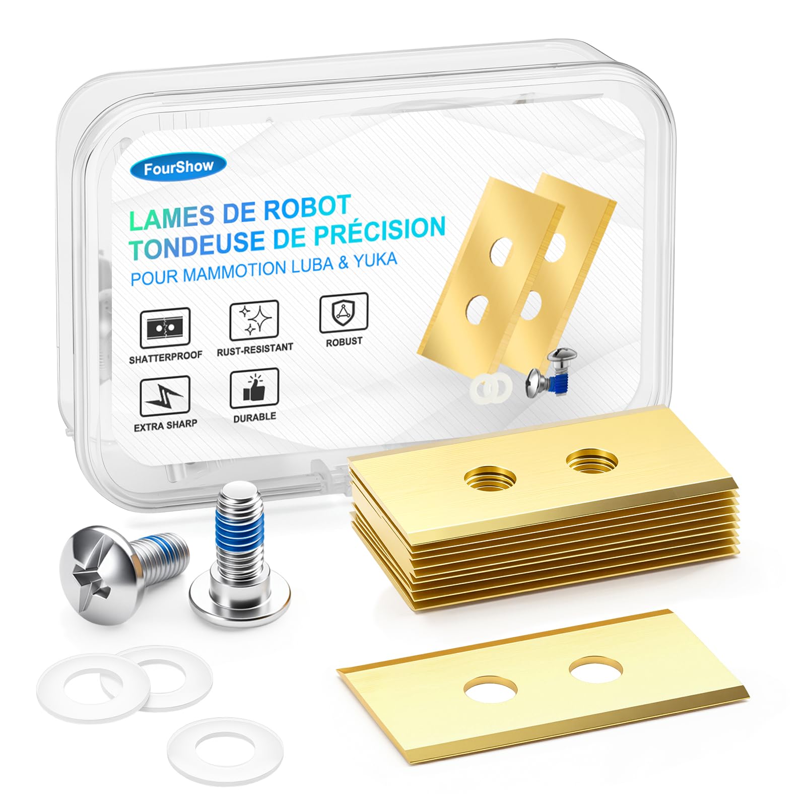 36 lames compatibles avec Mammotion Luba et YUKA toutes les séries, lames de robot de tondeuse à gazon de rechange en titane robustes, avec rondelles en plastique
