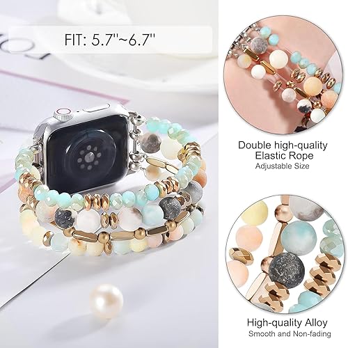 Vista 2 de VISOOM Pulsera de cuentas boho compatible con Apple Watch Band de 40 mm/38 mm/41 mm/42 mm Series 11 10 9 8 7 SE Series 6/5/4; correa de reloj