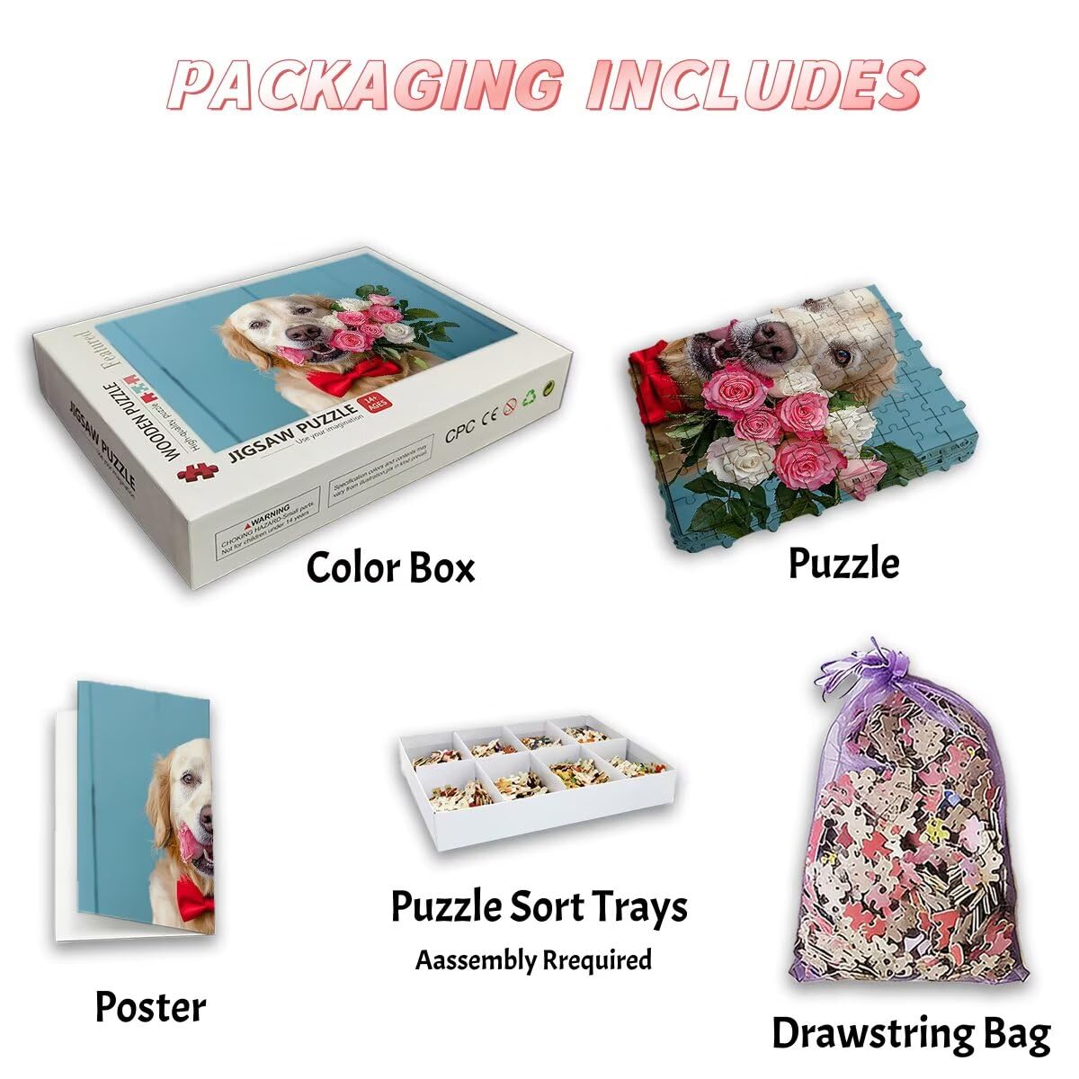 Puzzle 1500 sztuk różowe drewniane puzzle pies klasyczne wyzwanie puzzle dla całej rodziny zabawki puzzle litery na plecach oryginalne prezenty dla mężczyzn dekoracja -2389