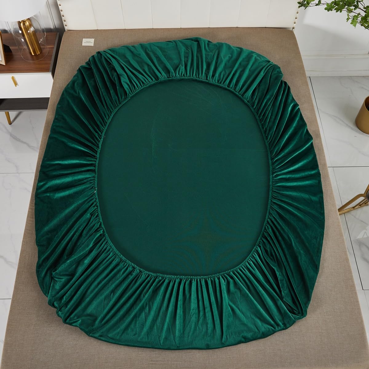 DXHome Hoeslaken, 100 x 200 cm, donkergroen effen patroon, warm, winter, pluche, voor boxspring, badstof, microvezel, fleece