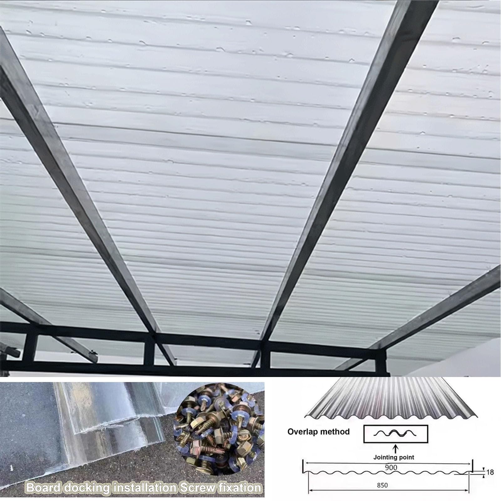1.5mm Planchas Transparentes Tejados,2/4/6/9/10/12/16/20pcs Chapa Ondulada Para Invernaderos,Paneles Para Tejado Resistentes Al Impacto,Resistencia A Los Rayos Uv (0.9×0.9m,4pcs)