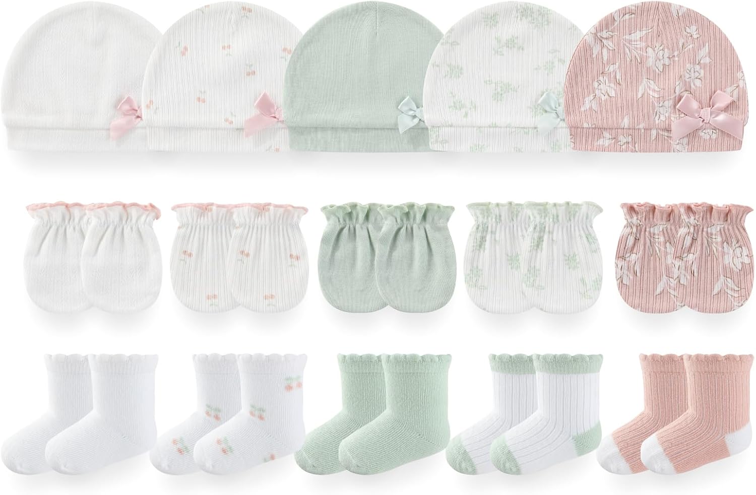 Baby Girls Boys Hats Mittens and Socks Set Cotton Infant Caps Newborn Soft Gloves 0-6 Months