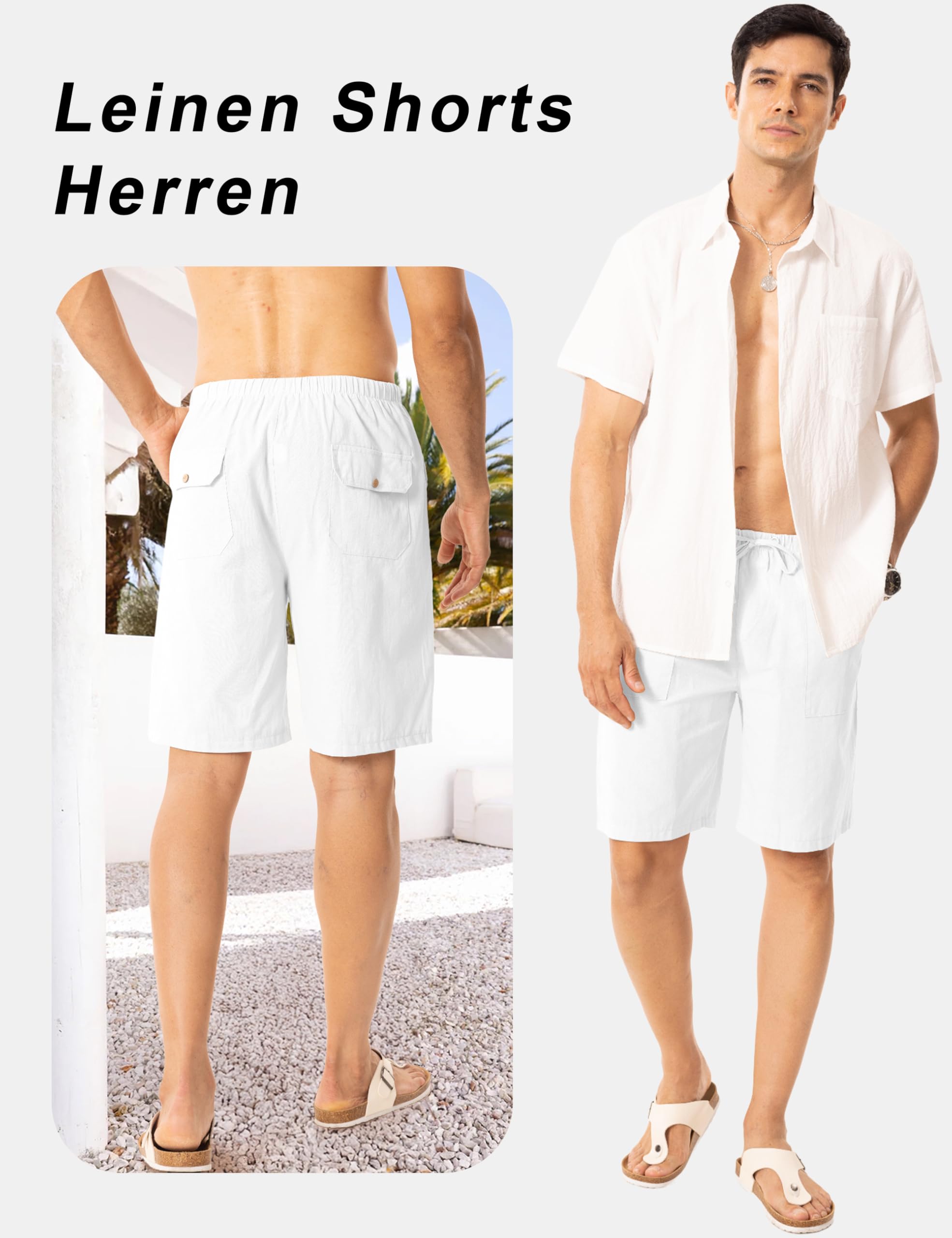 ANTLOOWW Pantaloncini da Uomo Estivi, Pantaloni di Lino da Uomo Corti con 4 Tasche Pantaloncini Casual Leggeri e Traspiranti