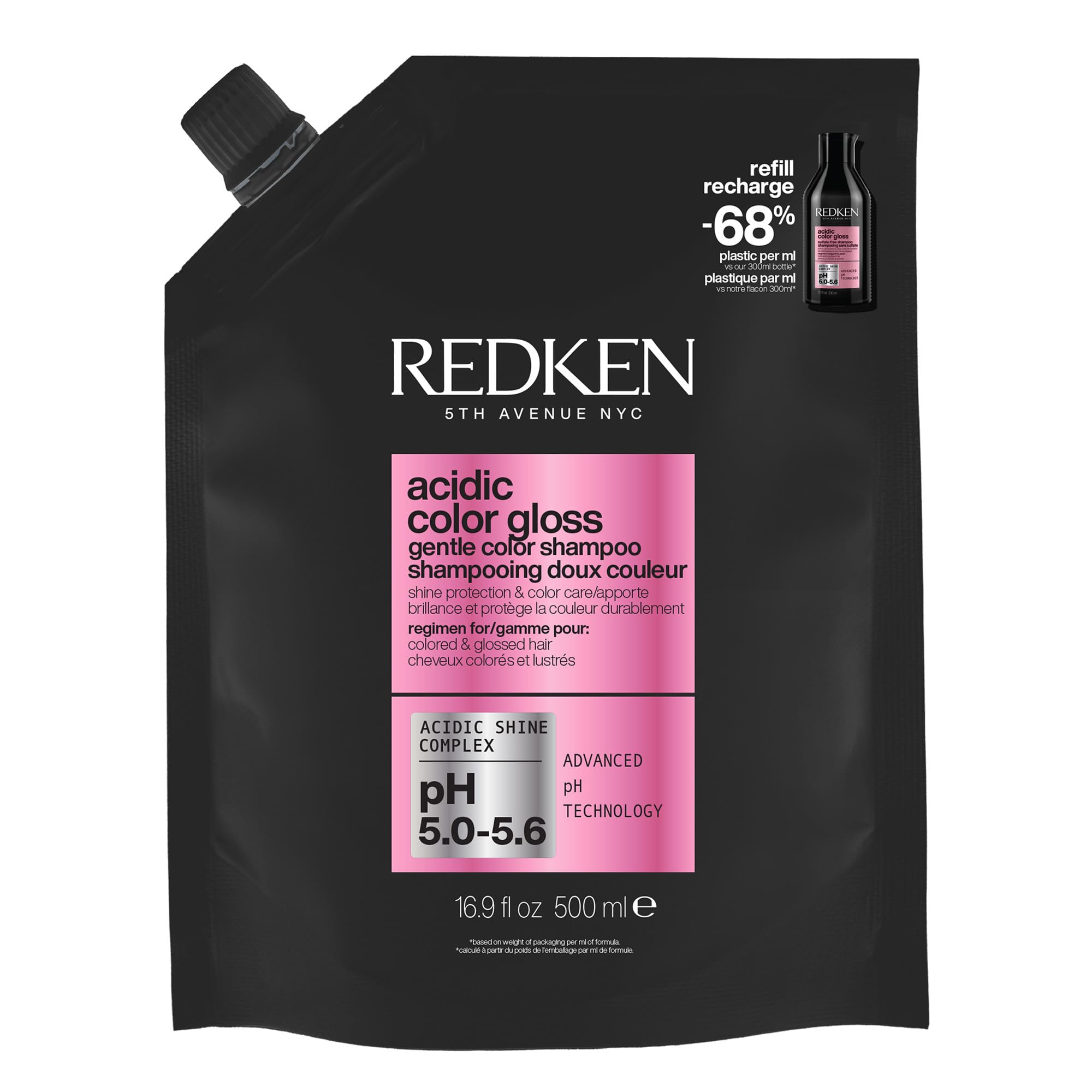Redken Pflegendes Shampoo für Reinigung und Farbschutz bei gefärbtem Haar, Farbbrillanz für bis zu 32 Haarwäschen, Mit Glanzkomplex & pH-ausgleichende Formel, Acidic Color Gloss Shampoo, 1 x 500 ml