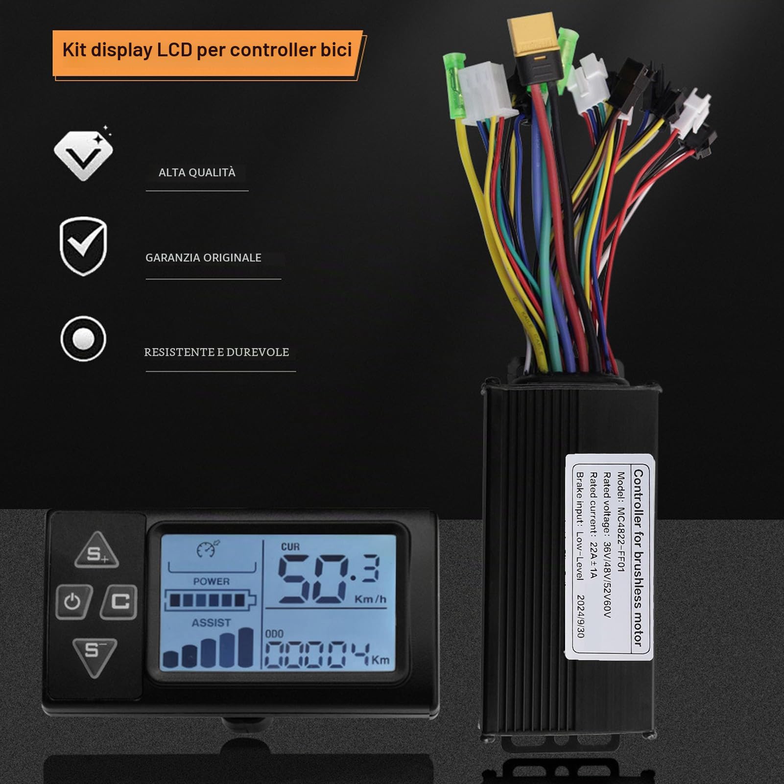 Kit Controller Motore Brushless per Bici Elettrica, Kit Pannello Display LCD S861 3 modalità Sinusoidale 36V 48V 500W 750W 22A