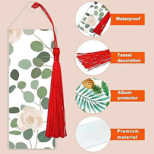 Miniatura 5 de Zonon Fundas transparentes con borlas, 2 x 4.8 pulgadas, fundas de plástico para marcapáginas, marcos de tiras de vinilo en blanco con agujero para