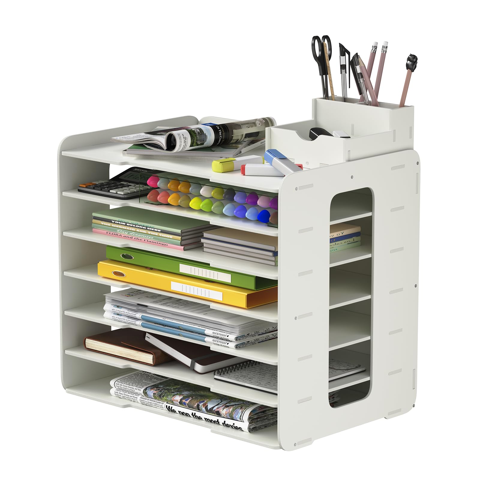 A3 Paper Organizer 11x17 Inches with 7 Compartments, PVC Desktop Storage Rack for Scrapbooking Supplies, Office Documents & School Art Materials - Space-Saving Vertical Design