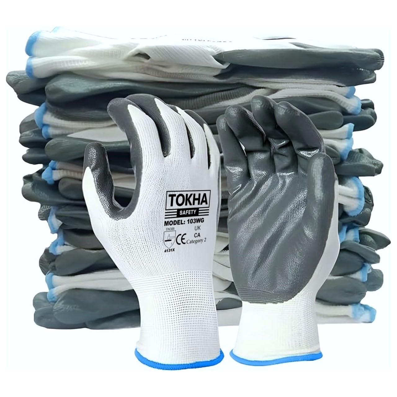 48 Pairs Nitrile Coated Gloves Red Black Nylon Safety Work Glove Use for Workshop Construction Builders Gardening Grip (White-Grey, Medium [8])