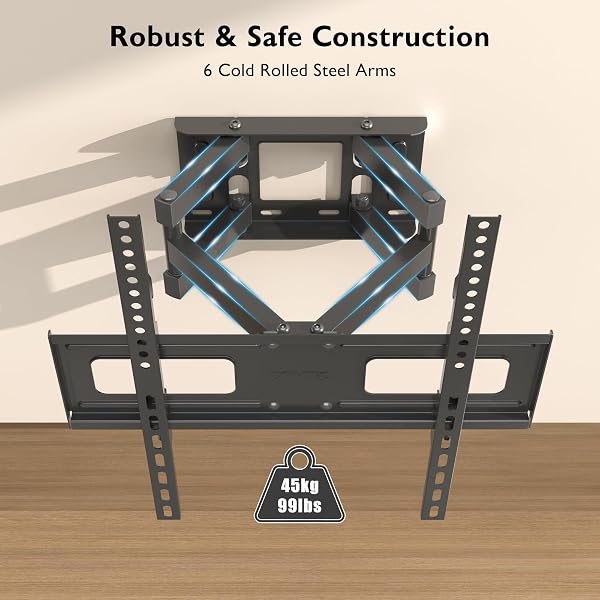 BONTEC TV Wall Bracket for 23–70 Inch LED LCD OLED Screens, Full Motion Double Arm TV Wall Mount Swivels Tilts Extends up to 380mm, Holds 45kg, Max VESA 400x400mm, Includes Spirit Level - 1