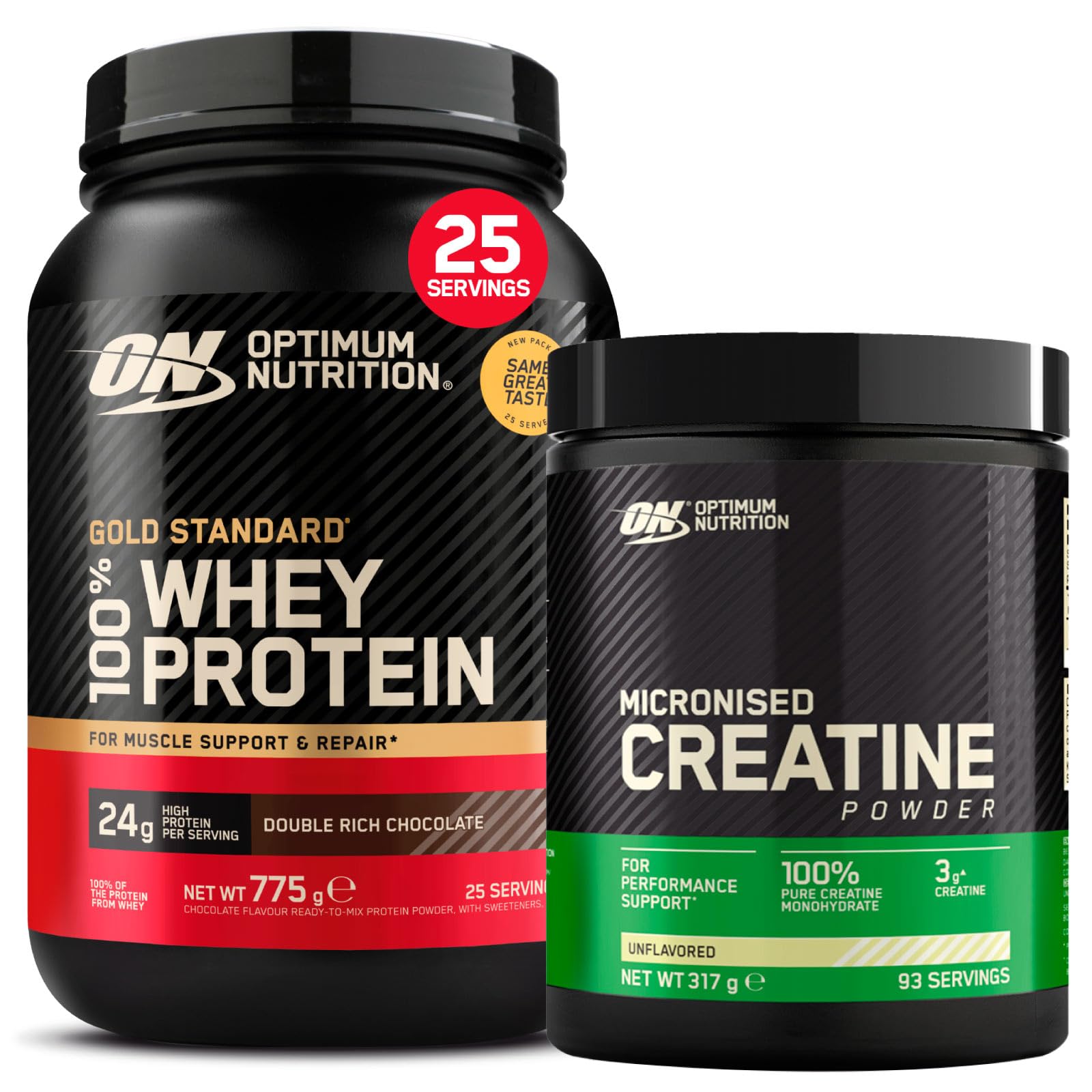 Optimum Nutrition Gold Standard 100% Whey Proteine in Polvere e Aminoacidi Doppio Cioccolato 775g 25 Porzioni + Micronised Creatine Monohydrate Performance Non Aromatizzata 317g 93 Porzioni