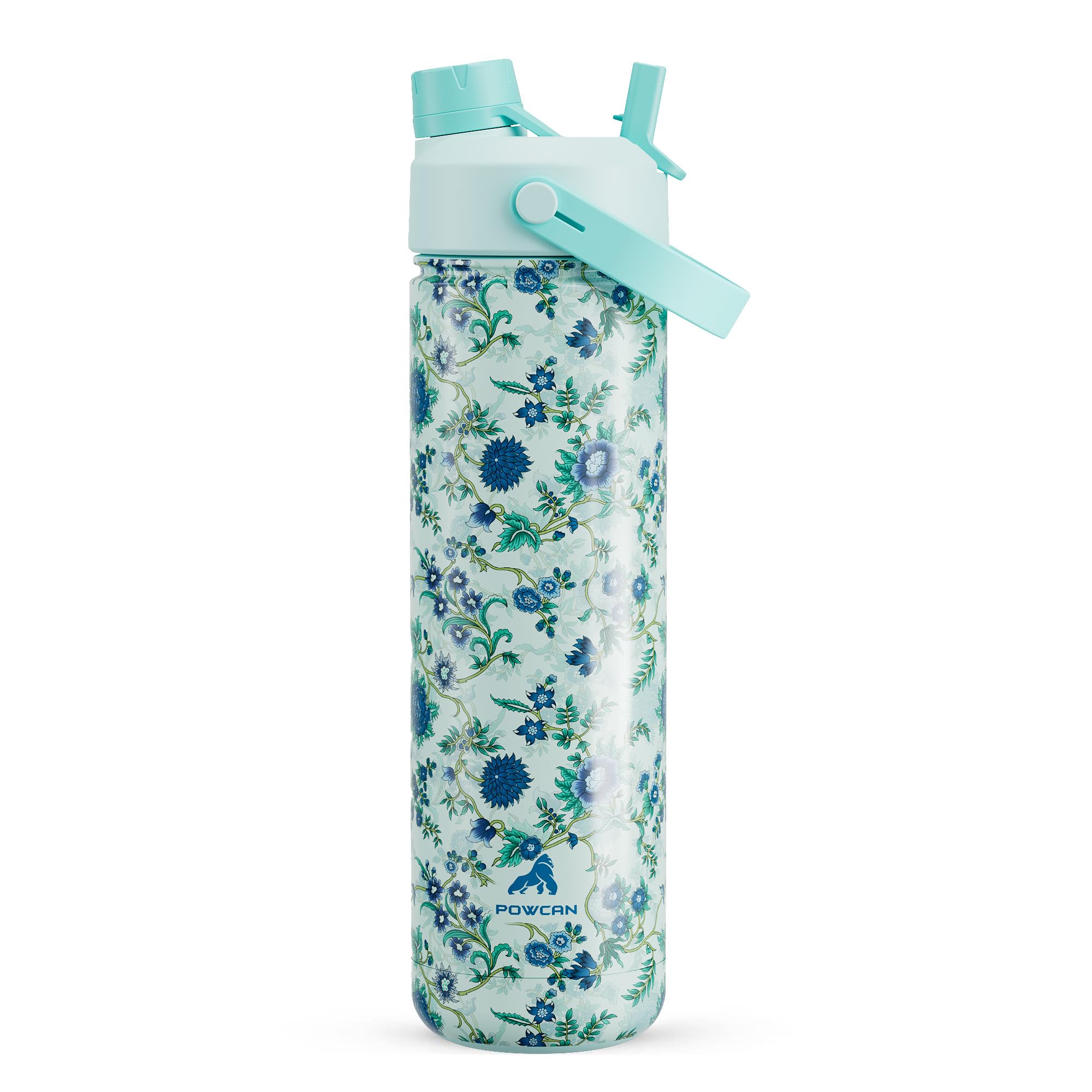 POWCAN 26 oz Insulated Water Bottle with 2-in-1 Straw and Spout Lid, Keep Cold 24H, Leak-Proof, Fits in Car Cup Holder, Stainless Steel Water Bottle for Sports, Trip, Gym, and School (Verdant Bloom)
