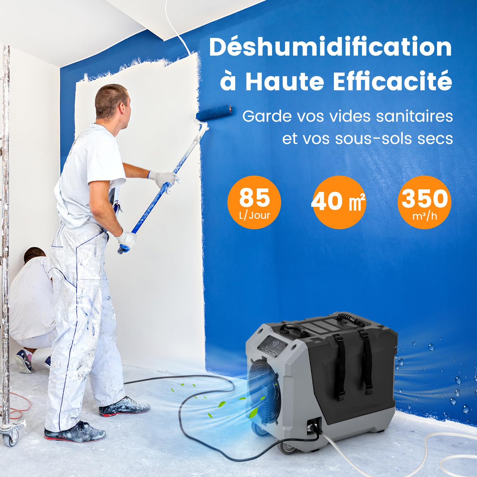 GOPLUS Déshumidificateur d'air 85 L/jour, 350m³/h, Déshumidificateur Professionnel avec Dégivrage Automatique, Minuterie 24H, Tuyau de drainage & Pompe, pour Commerciale ou Industrielle (Noir)