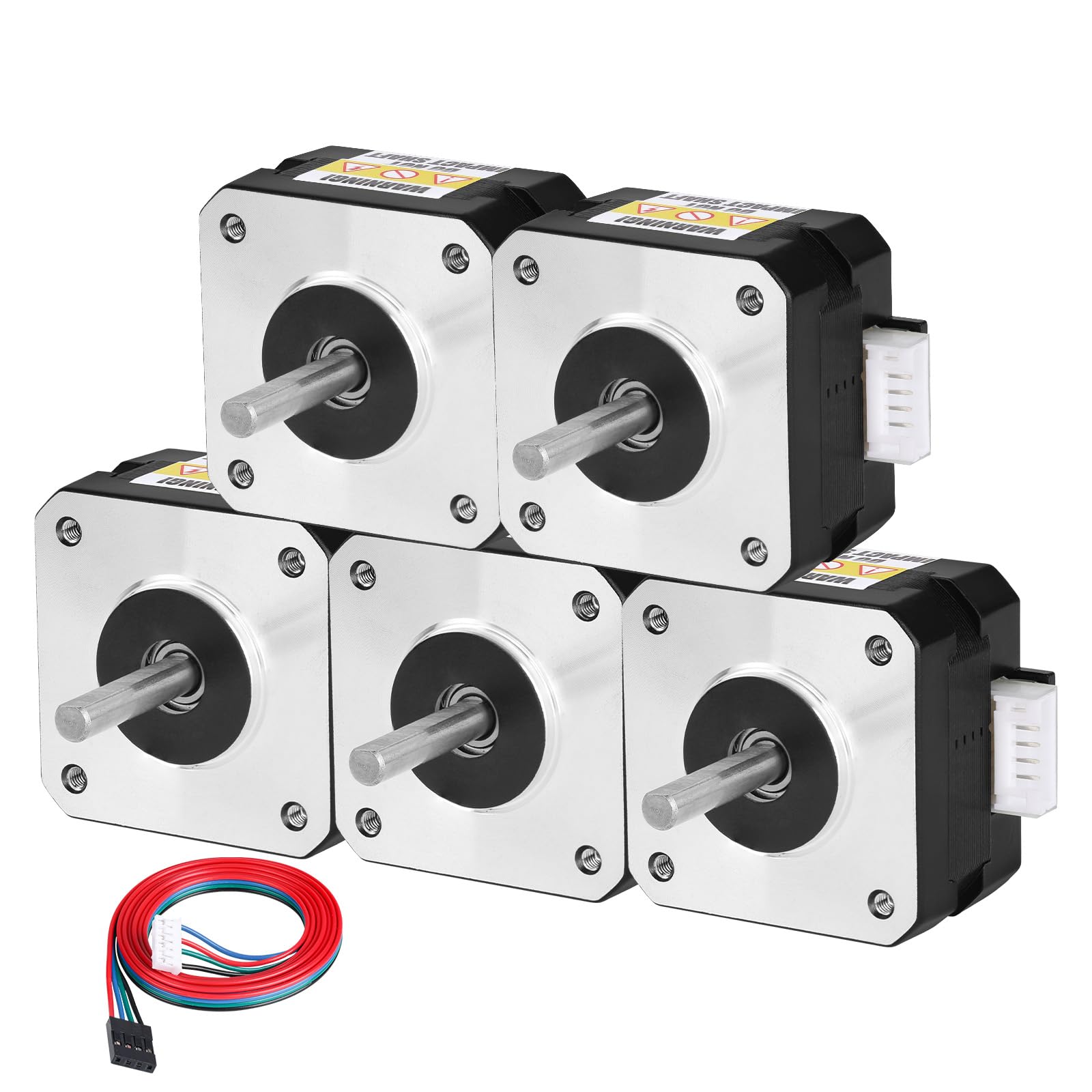 Lot de 5 moteurs pas à pas Nema 17 biphasés 1,8 ° 0,26 nm couple élevé bipolaire 26 mm 1,1 Ω 2,0 A 4 fils arbre 24 mm φ5 mm 42 câbles moteur pas à pas 1 m pour imprimante 3D DIY Robot machine