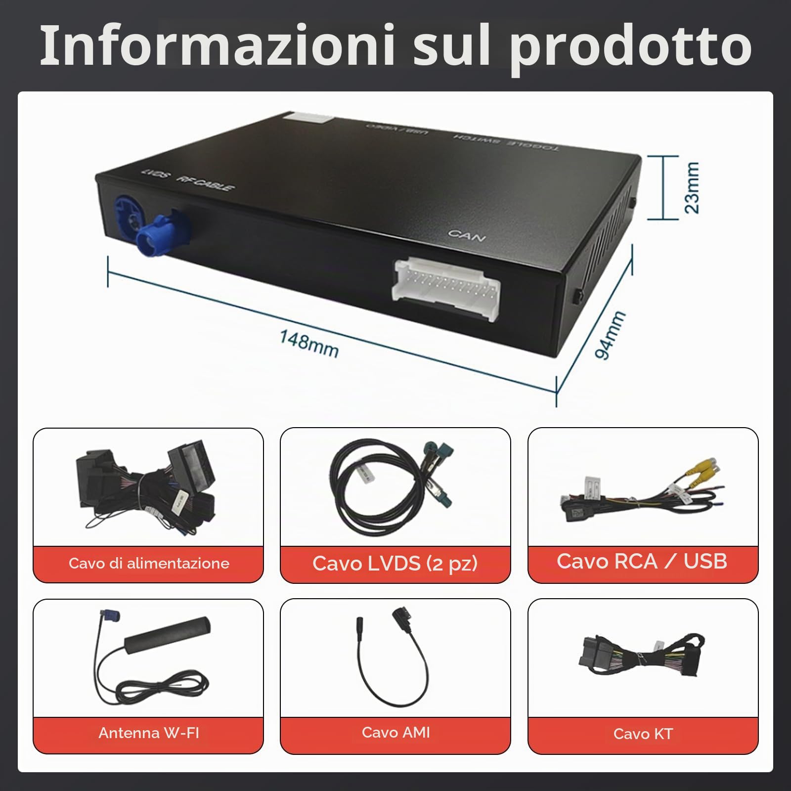 Road Top Modulo Adattatore CarPlay Wireless per Audi A1 2014-2018 | con RMC, Carplay Decoder Retrofit Kit, compatibile con Apple CarPlay senza fili, Android Auto, MirrorLink, Navigazione
