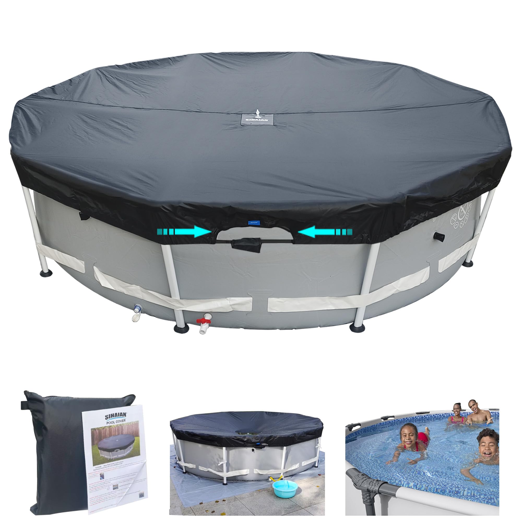 16 Ft Pool Cover, Quick Installation and Removal Above Ground Pool Cover, One-Piece Round Pool Cover, Waterproof, Preventing Waterlogging, UV and Weather Resistant Solar Swimming Pool Cover