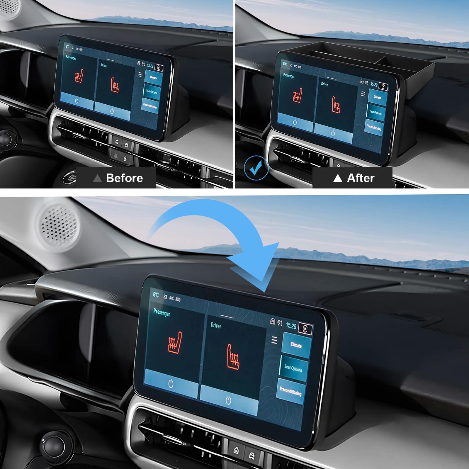 Vano Portaoggetti del Cruscotto Centrale Compatibile con Jeep Avenger 2023-2025, Console Centrale Portaoggetti, Avenger Organizer per Console Centrale con Tappetino Antiscivolo (Nero)